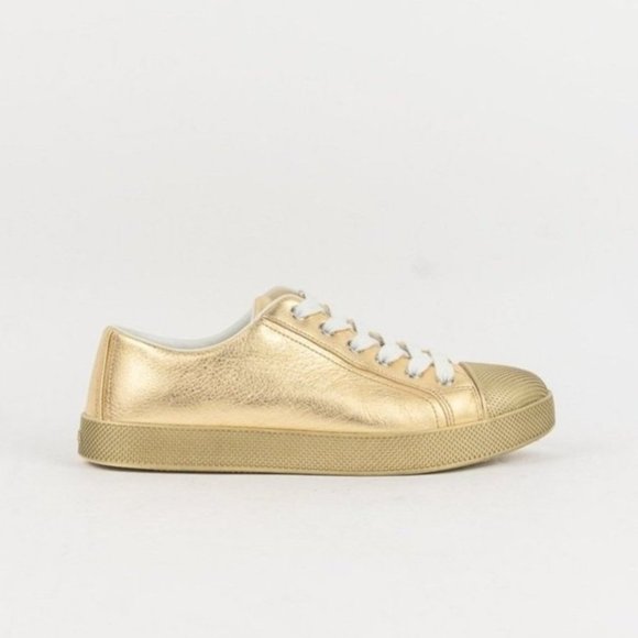 Prada Gold Leather Cap-Toe Sneakers - Picture 1 of 7